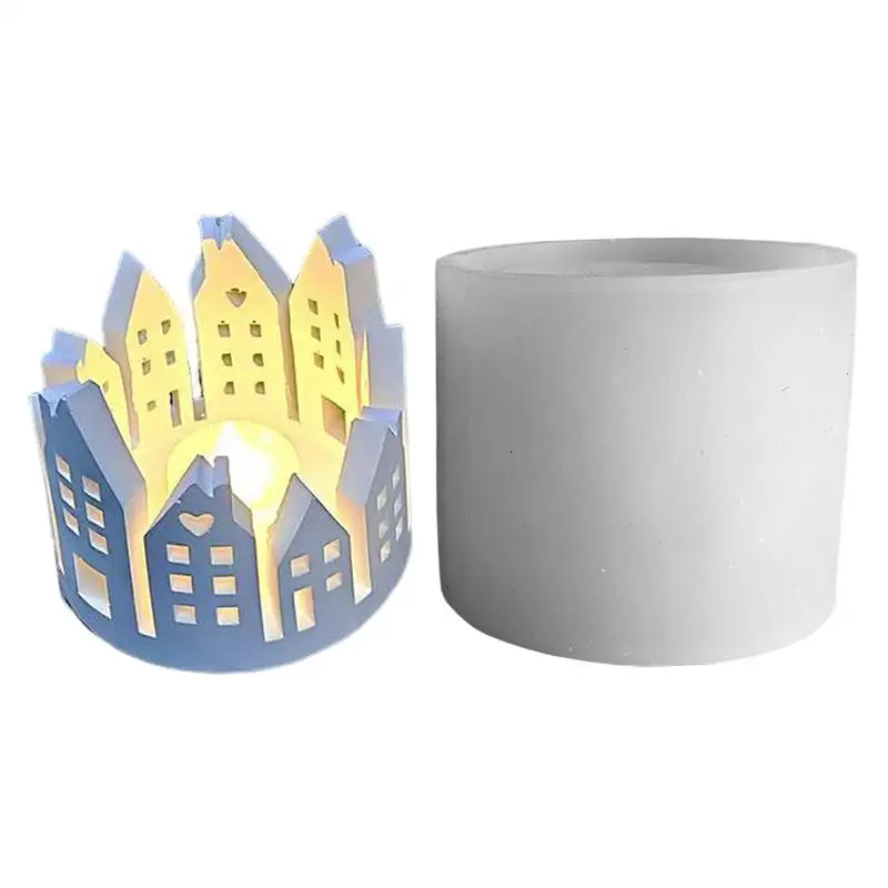 Hollow Ring House Lamp Silicone Mold DIYs Candle Holder Ornaments Silicone Mold Building House Tea Lamp Candle Holder Decoration