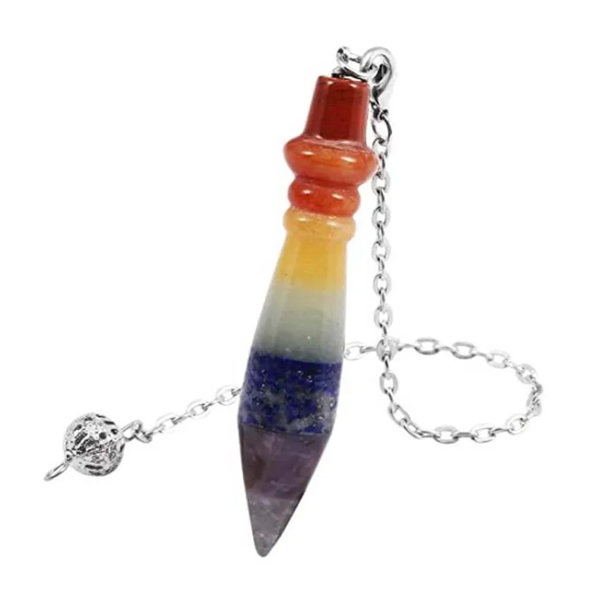 Natural 7 Chakra Crystal Pendulum Sceptre for Dowsing Divination Quartz Fluorite Agate Stone Pendulums Reiki Pendant Pendulo