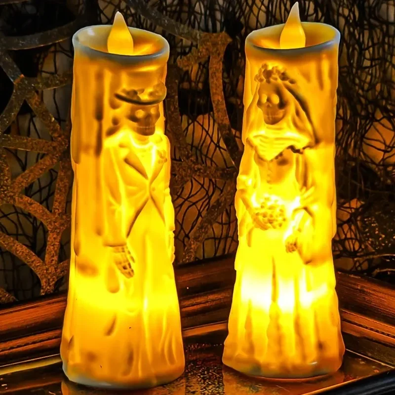 1/2pcs LED Flameless Candles Halloween Decor Electronic Candle Lights Battery Powered Warm Light Night Light Home Party Supplies