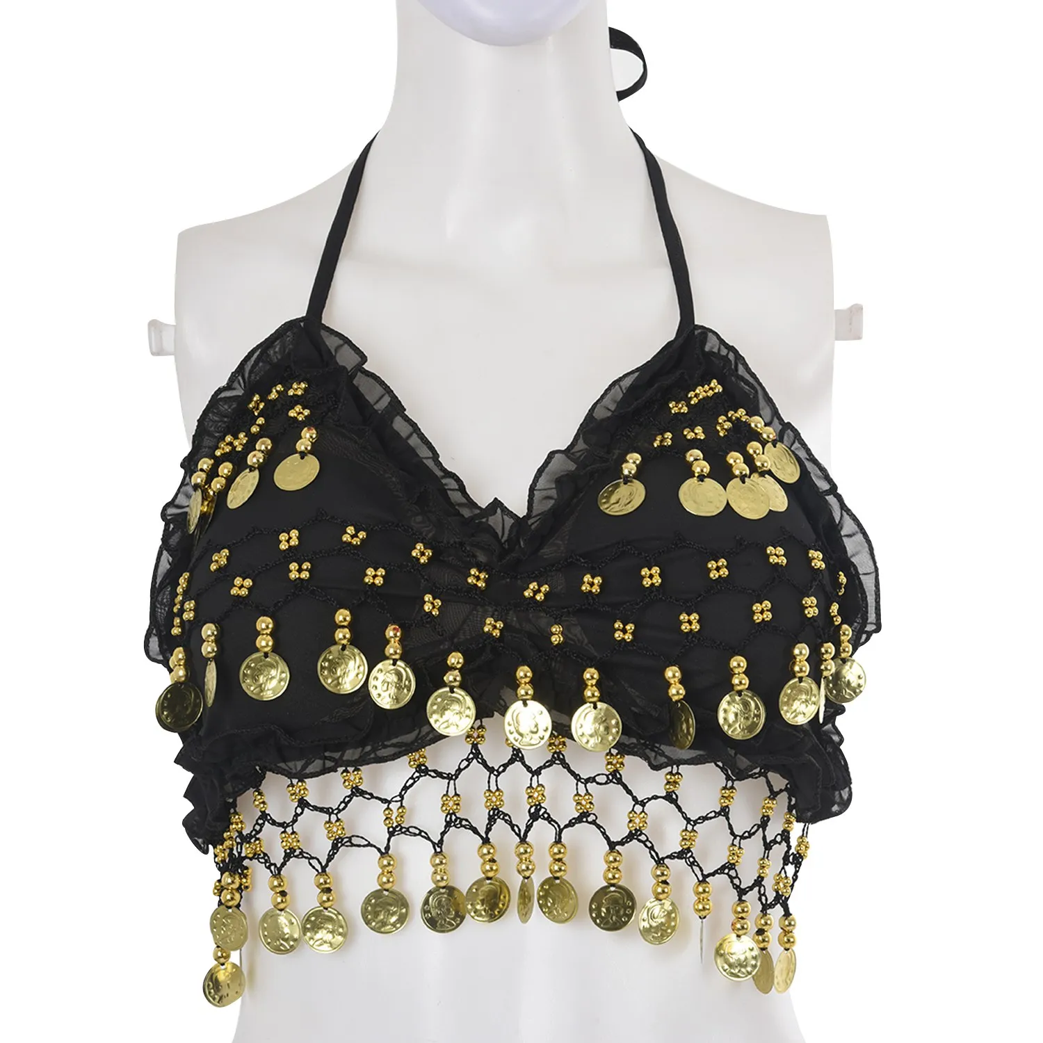 ABFW sexy lace pleated chiffon coin Belly Dance Bra Top Costume