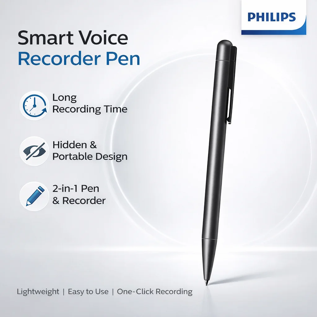 Philips Voice Recorder Pen AI Smart Transcription for Business And Students - Portable Dictation Device with Text Conversion