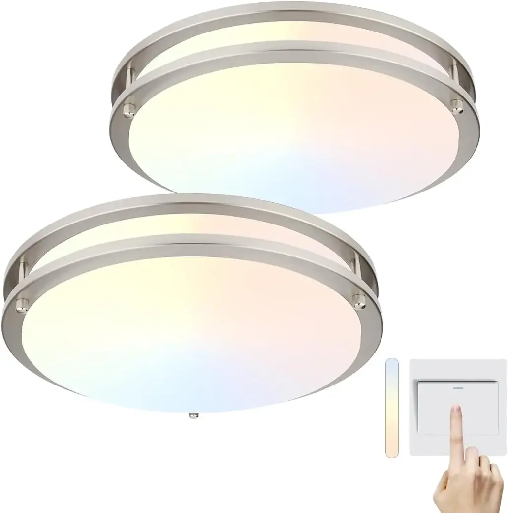 Dakason 2Pack Led Flush Mount Ceiling Light Fixture 13” 20W, On/Off Switch To Select 3000K/4000K/5000K, Dimmable Ceiling Lamp