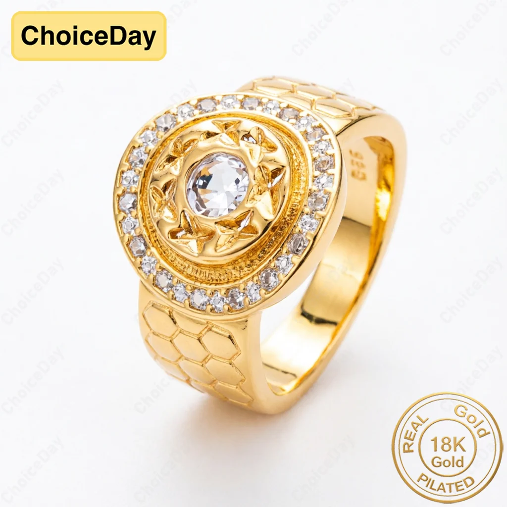 

18K Gold Plated Exquisite Round Zirconia Ring Fashionable Women's Engagement Party Gift Jewelry Accessories