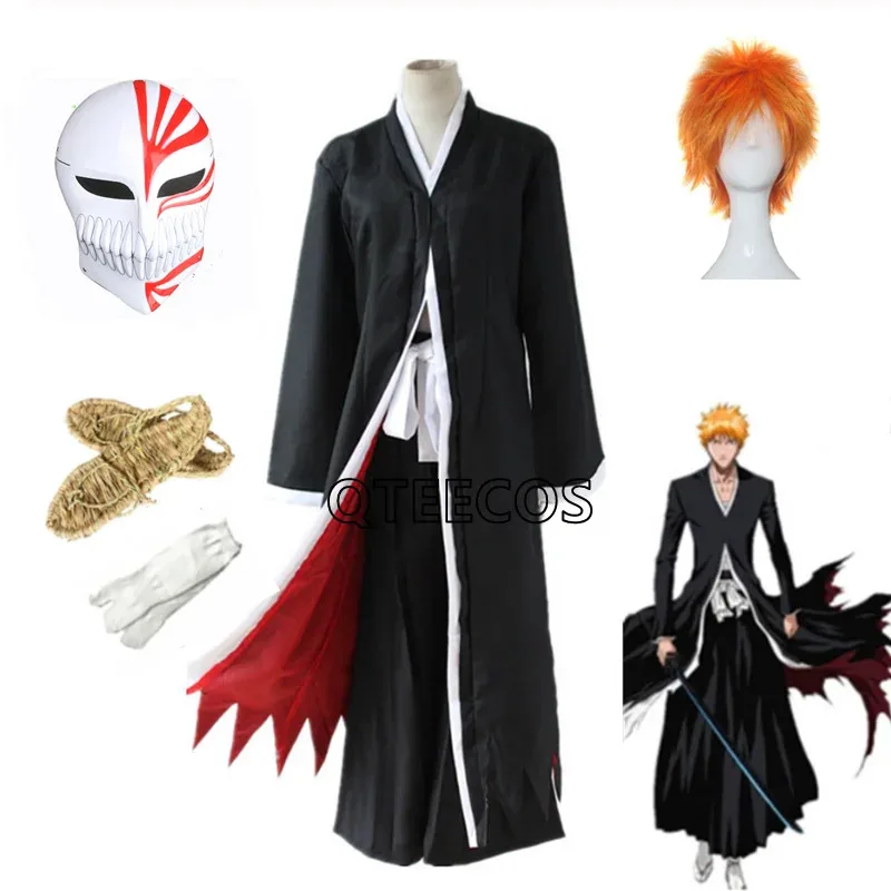 

LQAnime Ichigo Kurosaki Косплей Костюмы на Хэллоуин Маска Топы и брюки Хэллоуин комплект для мужчин