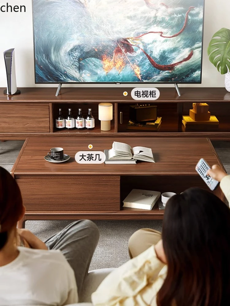 خزانة تلفزيون من الخشب الصلب HXL، خزانة أرضية بسيطة، طاولة قهوة، خزانة تخزين تلسكوبية لغرفة المعيشة #4