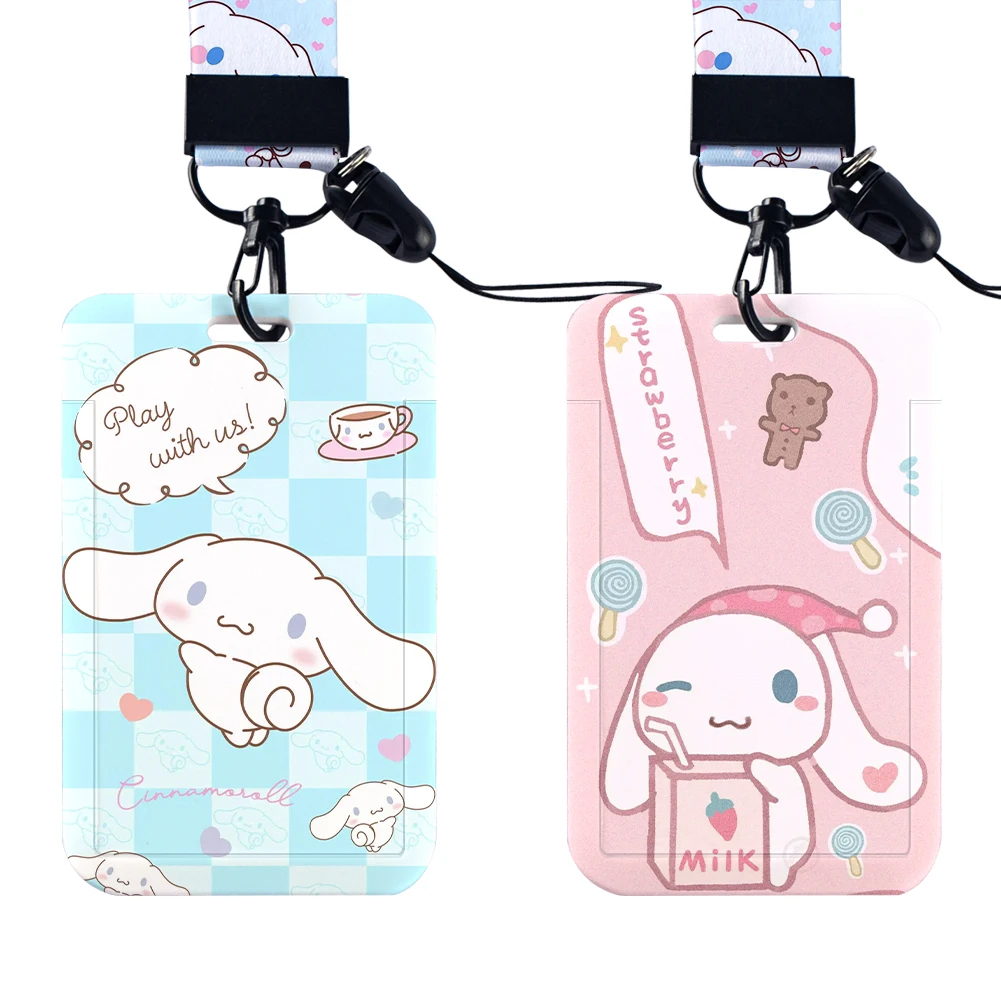 Sanrio Cinnamoroll-correa para el cuello con cordones para tarjeta, soporte para insignia de identificación, llavero, cuerda colgante, accesorios, regalos