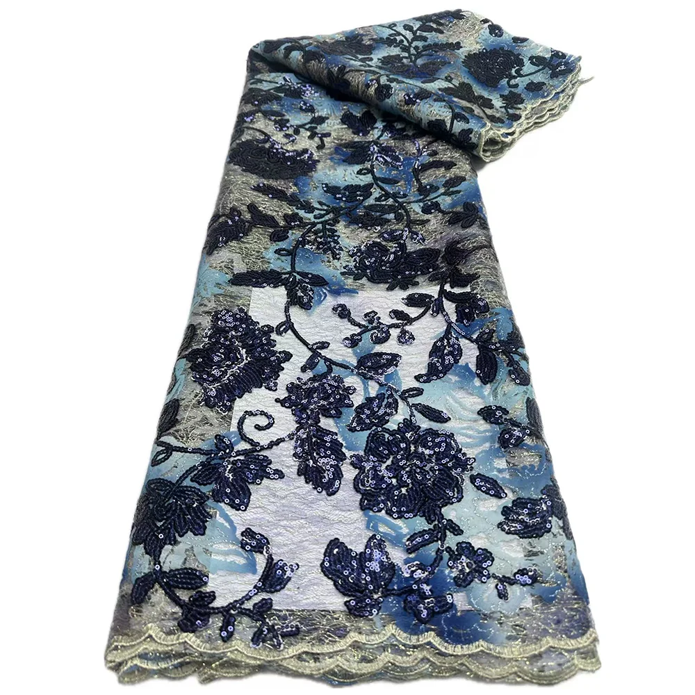 

Африканская сетчатая кружевная ткань с блестками, 5 ярдов, высококачественное нигерийское французское сетчатое тюлевое кружево для шитья роскошных свадебных платьев