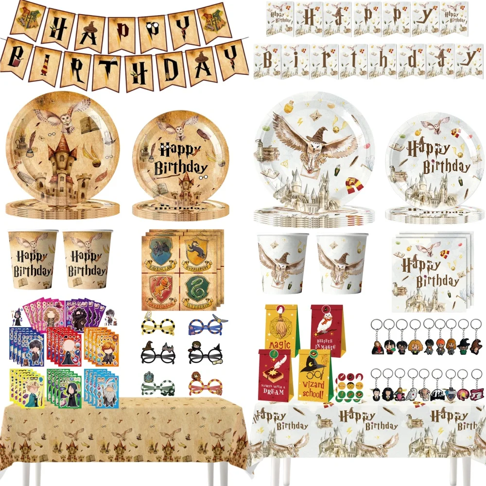 Décoration de fête d'anniversaire Academy Magics, ensemble de vaisselle gothique pour garçons, assiettes, serviettes, porte-clés, autocollants, cadeaux de fête, décoration pour enfants