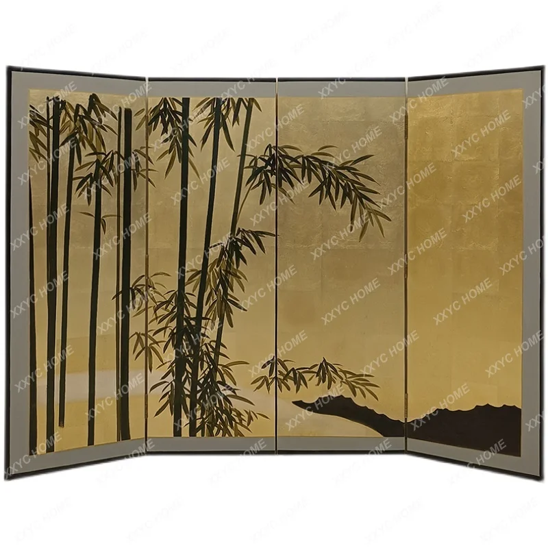 

Gold Foil Hand Painted Painting Bamboo Screen Living Room Background Wall Hallway Folding Mobile Screen Painting