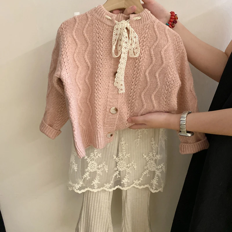 

Cardigan Skirt Pants Girl Design Knitting Coat 2024 Autumn New Western Lace Stitching Fashion Tide Cute Sweet Active