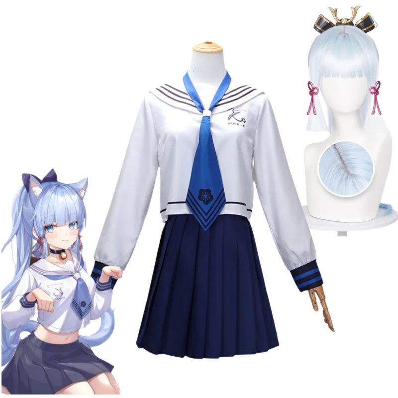 Genshin Impact Kamisato Ayaka Kamisato Ayato Cosplay Costume School Shirt Jk Skirt Uniform Tie Hair Accessories Halloween Outfit