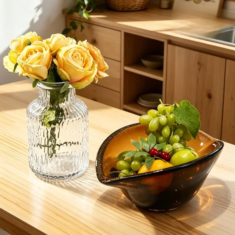 Modern Black Gold Glass Fruit Plate Handmade Luxury Decorative Tray for Living Room Home Soft Decoration High End Storage