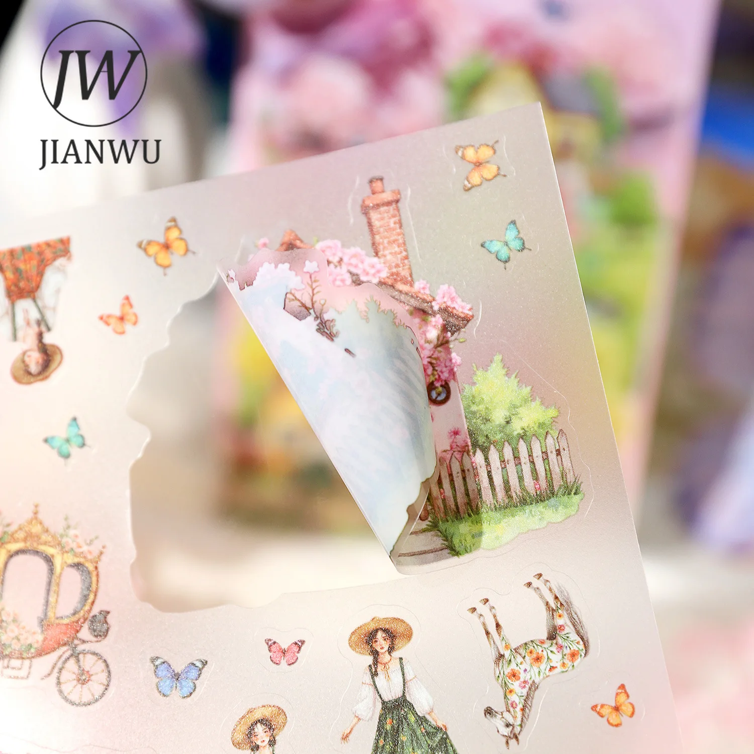 JIANWU Hot Wind Clear Scene Series Vintage Spring House Landscape Material Collage PET Sticker Creative DIY Journal Stationery view 3