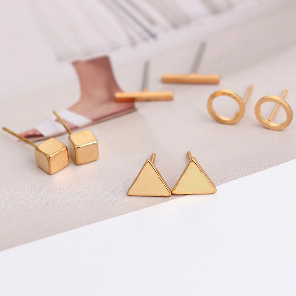 SUMENG 2024 New Arrival 4 Pairs Round Triangle Shaped Black Colors Geometric Alloy Stud Earring For Women Fashion Jewelry Gifts