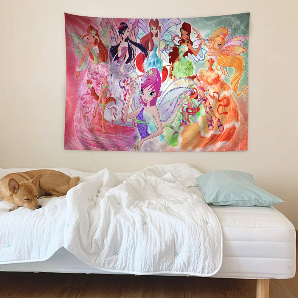 Girl winx壁掛けタペストリー、クラブチャート、ヒッピー、ボヘミアン、div占い、家の装飾