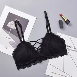 Lace Bra For Women Push Up Bras Floral Lace Underwear Female Front Cross Straps Wirefree Brassiere Femae Padded Sexy Lingerie