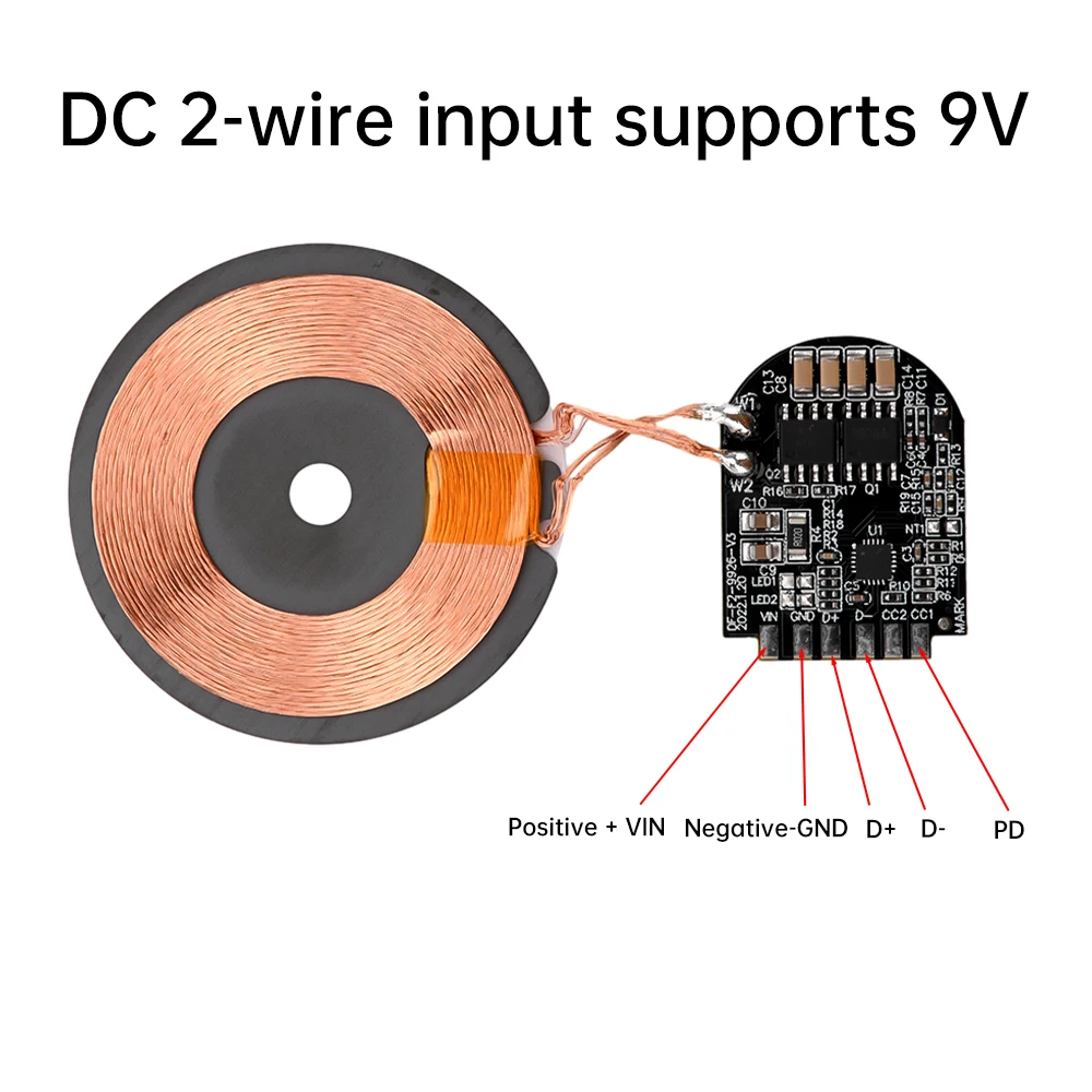 Módulo transmisor de cargador inalámbrico de 15W, 5W/7,5W/10W/15W, identificación automática, protección contra cortocircuitos sobre temperatura