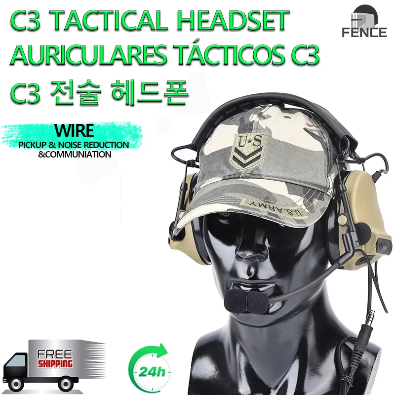 

WADSN C3 Comtac3 Headset Communication Denoise Outdoor Hunting Shooting Headphone Airsoft Accessories Kenwood U94 PTT Earphone