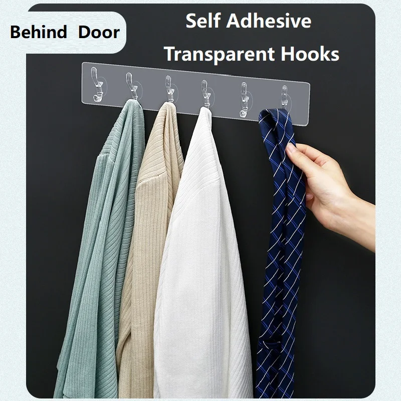 Traceless Adhesive Hooks - Transparent Self Adhesive Hooks Hold 5kg Heavy Duty Sticky Hooks for Hanging Clothes Robes Kitchen