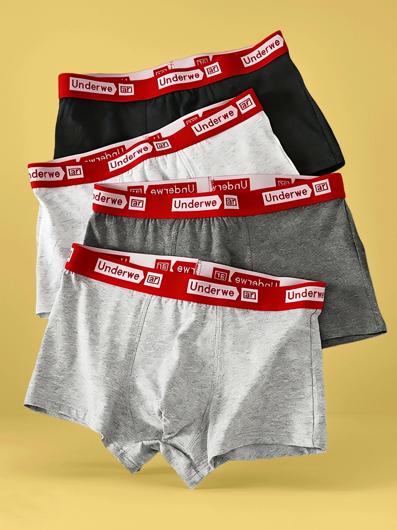 

《Чоловые трусы-боксеры в упаковке 4 шт., контрастный пояс, удобный комплект повседневного нижнего белья》