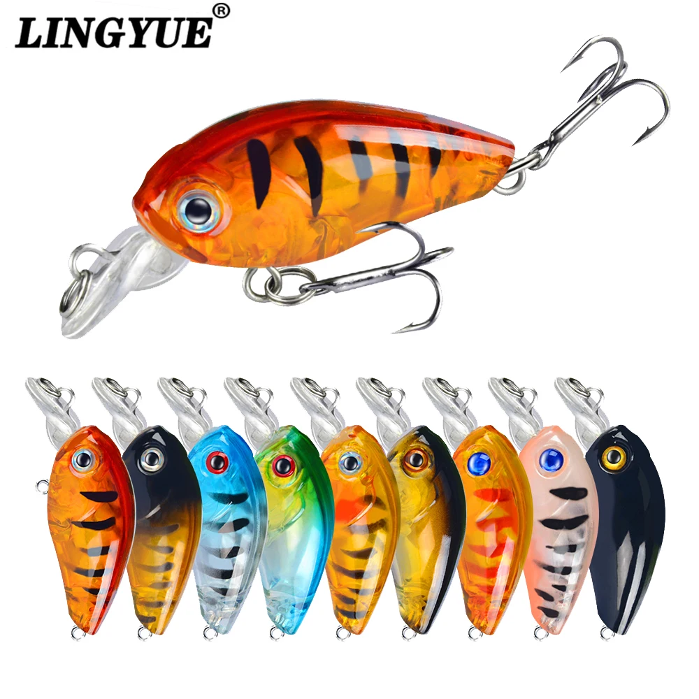 LINGYUE New 1pcs Small 4.5cm 4g Laser Hard Crank Fishing Lure Crankbait Treble Hooks 3D Eyes Plastic Bait Wobbler Tackle Pesca