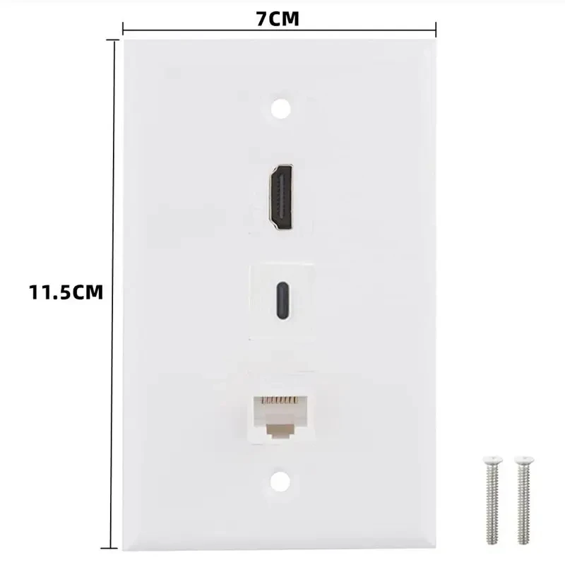 3-Port HDMI Compatible USB Type-C CAT6 High-Definition Data Solderless Socket Panel Multimedia Information Wall Plug