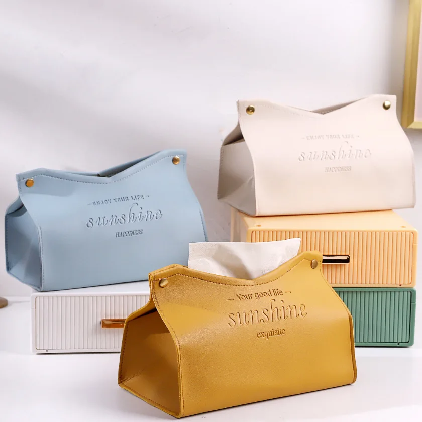 Living Room Dining Room Tissue Box Environmentally Friendly Leather Multi-purpose Solid Color Creative Napkin Storage Box