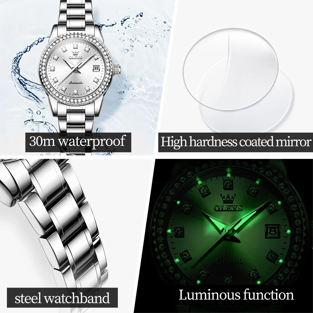 OLEVS 7003 New Color Elegant Luxury Women Watches Automatic Mechanical Watch Stainless Steel Date Watches For Woman Gifts Reloj