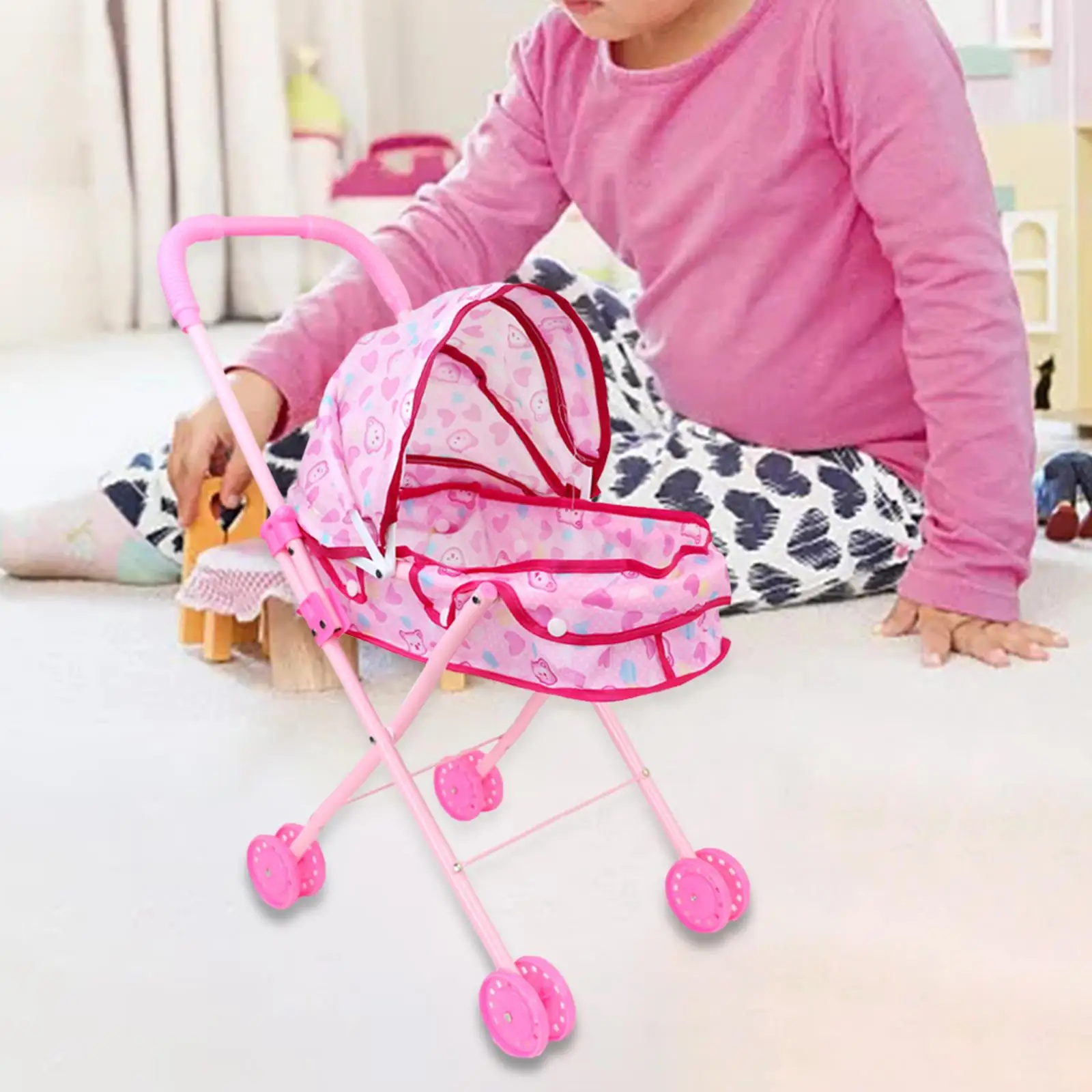 Foldable Doll Stroller Pretend Play Learning Activities Role Playing Party Favors Educational Simulation Pushchair Toy Mini Pram