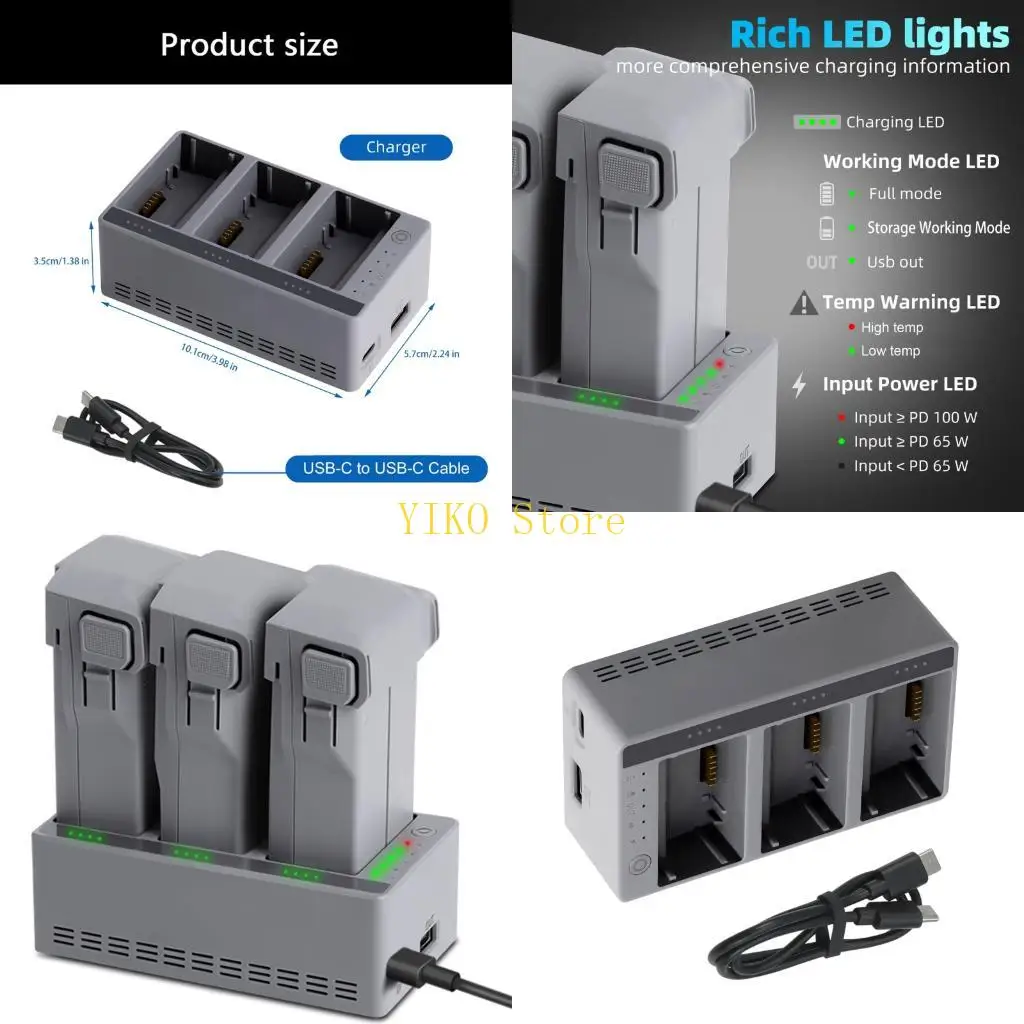 

K32C Durability Chargers for Mini 5Pro/4Pro/3Pro/3 Batteries Charging Hub Intelligent Chip Stable Performances
