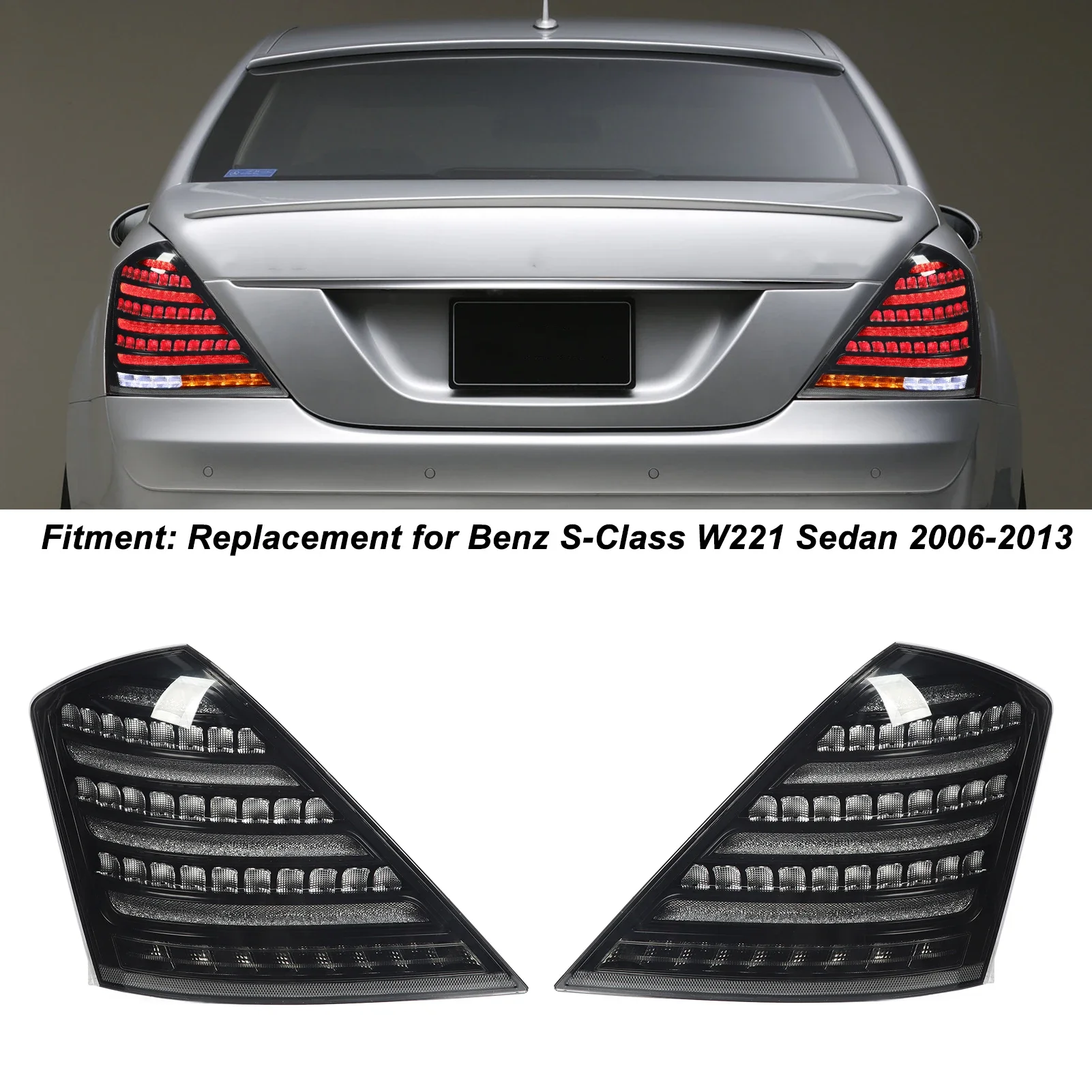 

Для Benz s-Class W221 Sedan 2006 2007-2013 1 пара, дымчатый черный задний фонарь с лампочками в стиле фонарей Maybach