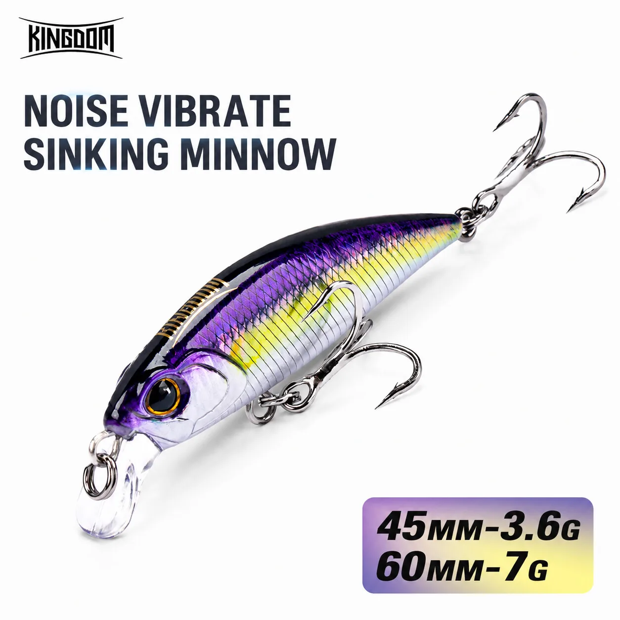 Kingdom Sinking Minnow Lure 45mm 3.6g 60mm 7g Artificial Hard Wobblers Sinking Minnow Swimbaits For Bass Pike Freshwater Fishing
