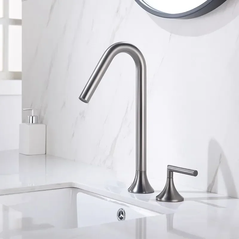 Two Handle Tall Brass Faucet Mixer Tap Basin Faucet Torneira Gourmet De Cozinha Hot Cold Water Bathroom Bath Gray Black Chrome