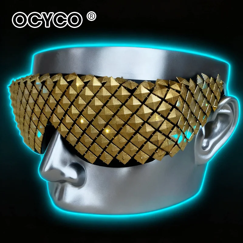 OCYCO 2026 Neue Futuristische Pyramiden-Steampunk Gold Silber Sonnenbrille Neuartige Sonnenbrillen Herren Party-Brille Einteilige Y2K Wrap Herrenbrille