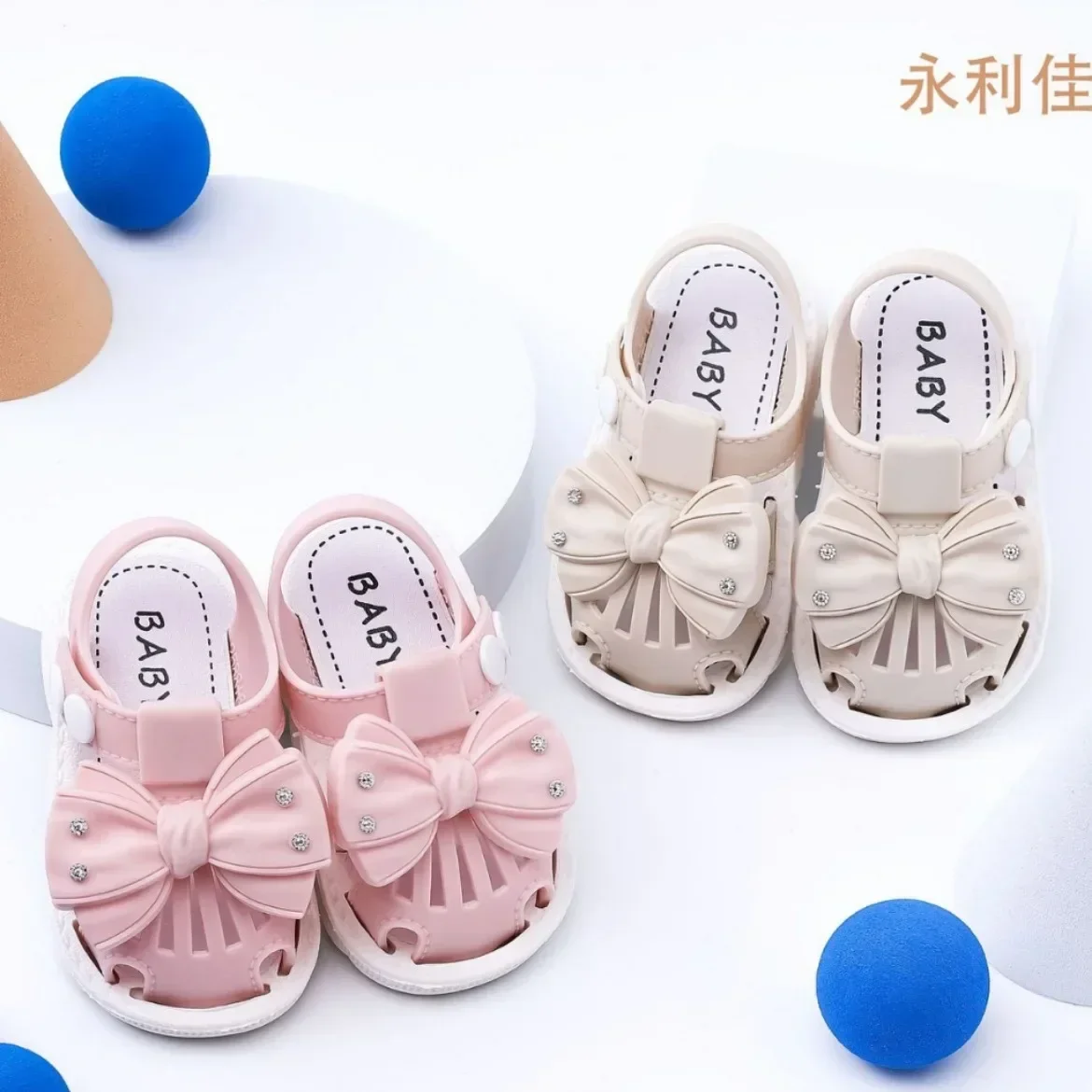 Summer Bow Baby Slippers For Children Cold Slippers Indoor Non-Slip Soft Bottom Comfort Cute Baby Hole Shoes Girls Home Slides