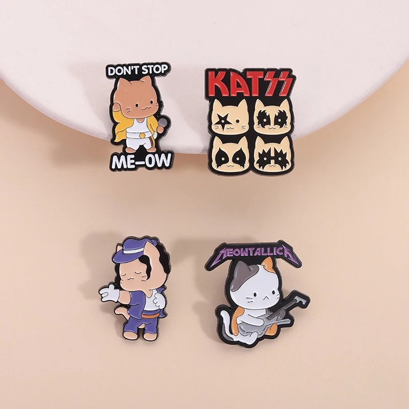 Don´t Stop Meow Enamel Pin KATSS Rock Band Cats Music Lovers Brooches Lapel Badge Funny Animal Jewelry Gifts for Friends