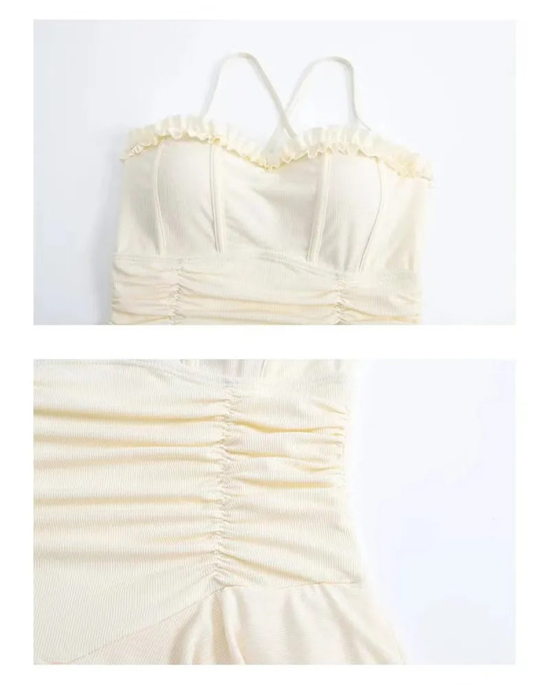 Słodka koronkowa krawędź potargana Mini sukienka koreańskie stroje kąpielowe Bikini seksowny jednoczęściowy strój kąpielowy bez pleców 2025 Culottes body bikini