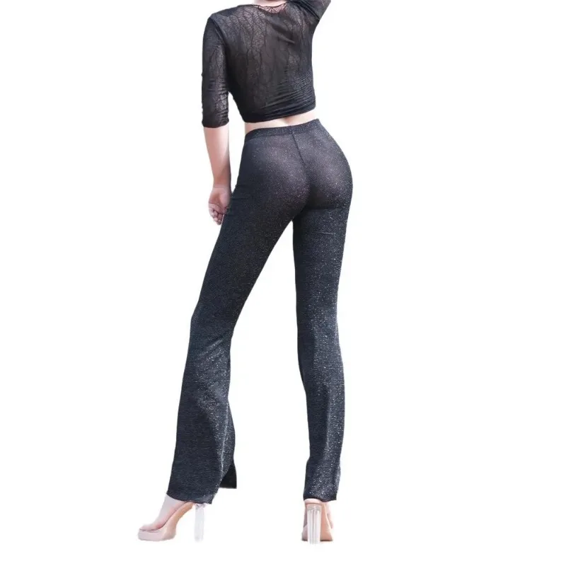 Pantaloni svasati Sexy a vita alta donna estate sottile lucido Slim fit pantaloni Casual leggera prospettiva Club Party Dance Sex Game
