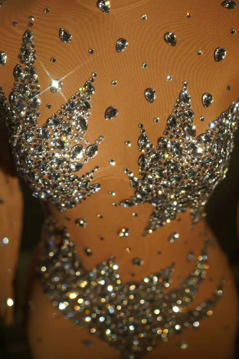 Tuta con strass scintillanti maglia Sexy See Through Nightclub Outfit Singer Dancer Performance Costume Show Stage Wear