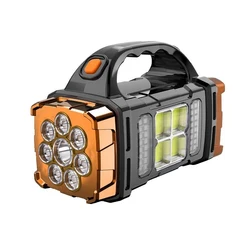 Portable Powerful USB Rechargeable Flashlight Solar LED Light With COB Work Light 4 Gear Charge Mobile Phone Camping Lamp