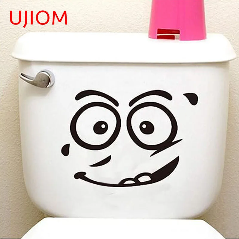 UJIOM 13cm X 9.2cm Funny Expression Wall Sticker Scratch-Proof Vinyl Decals Toilet Closestool Lid Wash Basin Decor Trunk Icon