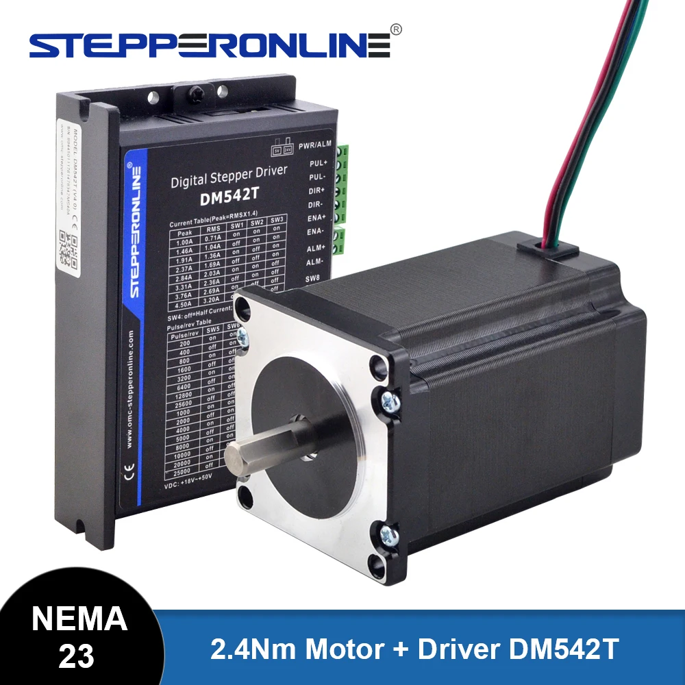 STEPPERONLINE Nema 23 Stepper Motor Open Loop Kit 2.4N.m 4A & Driver DM542T for 3D printer CNC Engraving Milling Machine