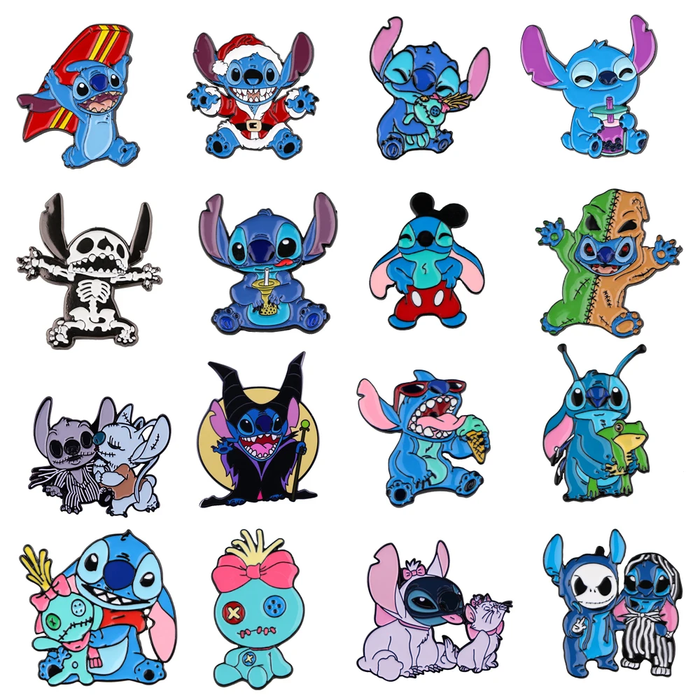 Cute Stitch Badges Lapel Pins for Backpacks Metal Enamel Pin Pines Brooches for Women Accessories Halloween Christmas Gift