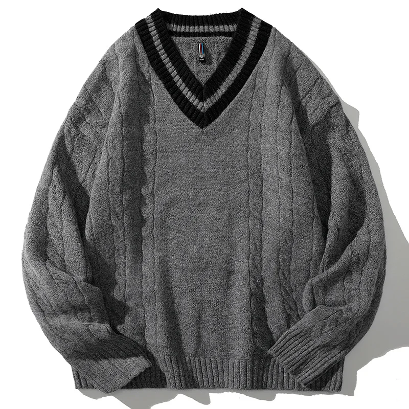 Autumn Winter New V-neck Sweater Men Fashion Brand Solid Color Long-sleeved Male Knitted Pullover Sweaters