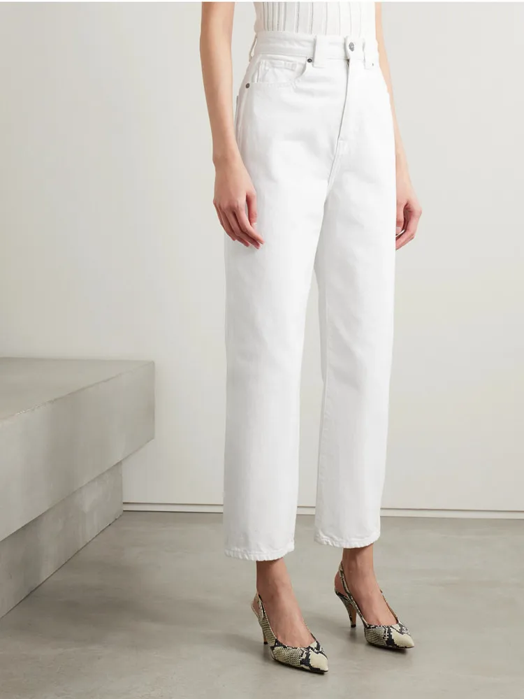 

High Waisted Denim Ankle-Length Pants for Female 2024 Autumn Women White Cropped Jeans Straight Versatile Trousers