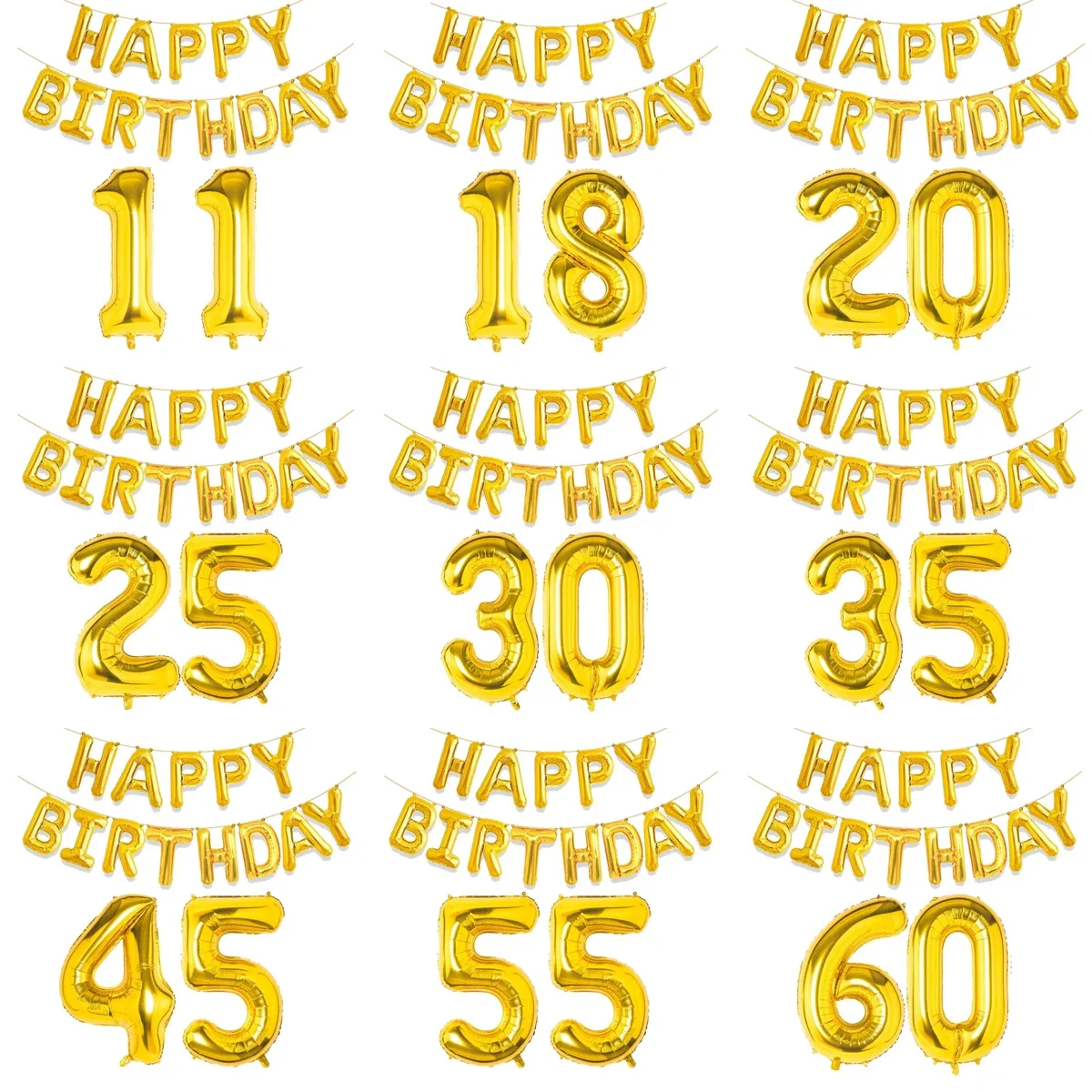 15 Stück Goldene Happy Birthday 30-Zoll Zahlen-Folienballons Kinder Erwachsene Partydekoration Junge Mädchen 10 18 20 25 30 35 40 50 60 Jahre Alt