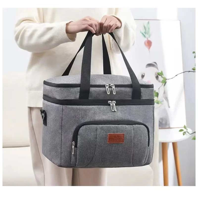 Multifunctional Double Layers Tote Cooler Lunch Bags for Women Men Large Capacity Travel Picnic Lunch Box with Shoulder Strap