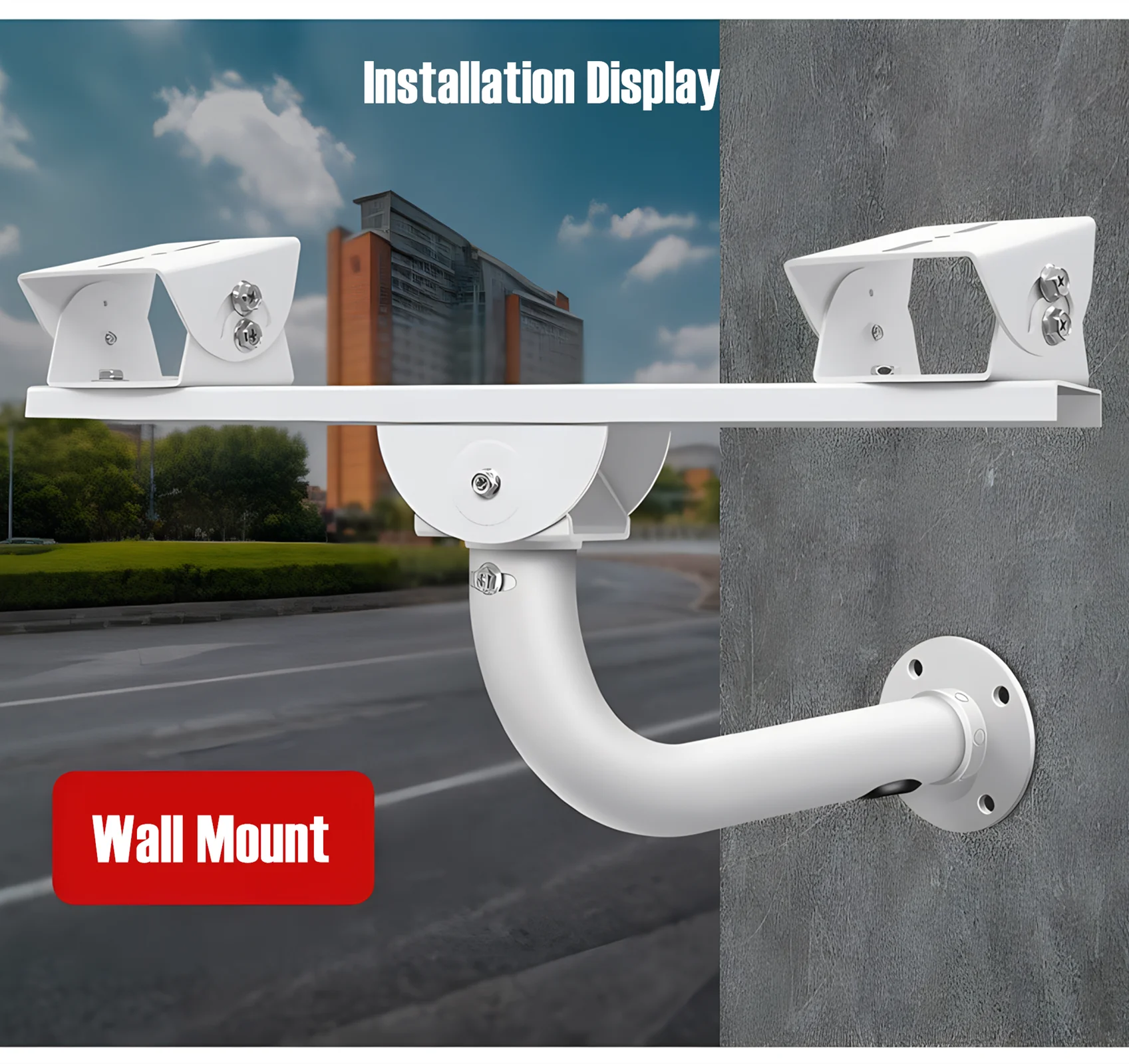 CCTV Security Double Camera Mount Holder, 1-to-2 Horizontal Cross Bar 360 Degree Adjustable Duckbill Dual Camera Mount Bracket
