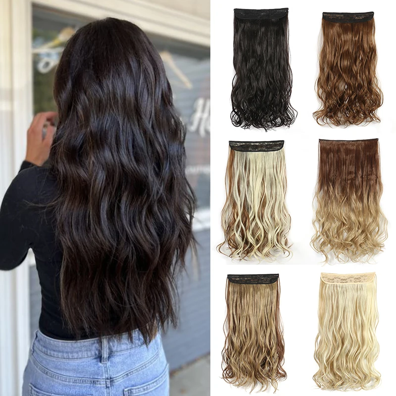 

Synthetic Wave Fish Line Invisible Hair Ombre No Clip Hairpiece for Women Long Heat Resistant Natural Wavy Fake Hair Extensions