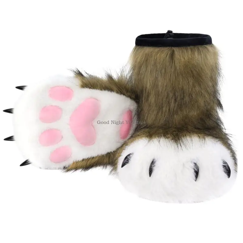 Halloween Cosplay Costume Accessories Cats Wolf Dog Foxes Fursuit Feet Paws Claw Shoes Furry Animal Fuzzy Slippers